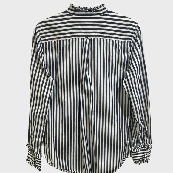 J.Crew tuxedo shirt Navy White Stripe Ruffle Size XS - Picture 9 of 15